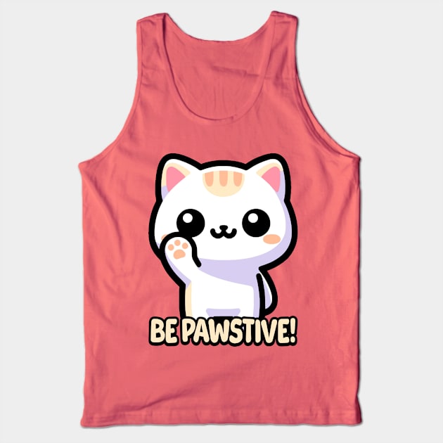 Be Pawsitive! Cute Cat Pun Tank Top by Cute And Punny